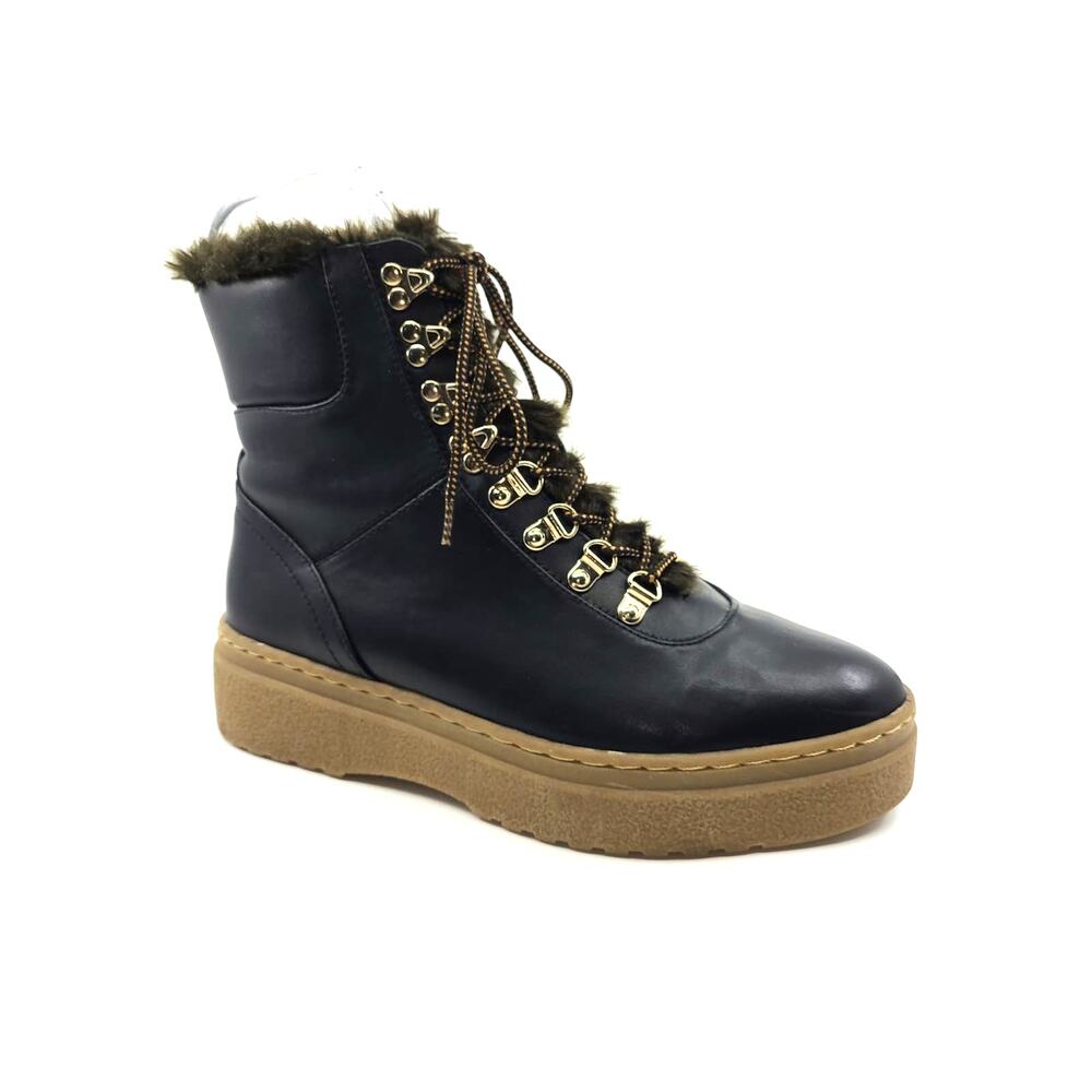 Zara Boots Platform Black Laces Fur Lined EU 40 US 7